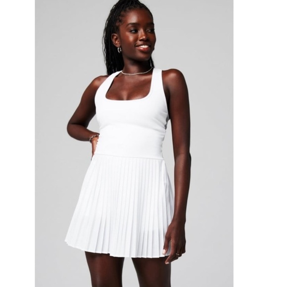 Fabletics Hot Shot Pleated Dress Classic Mini WHITE size XL - Picture 3 of 5